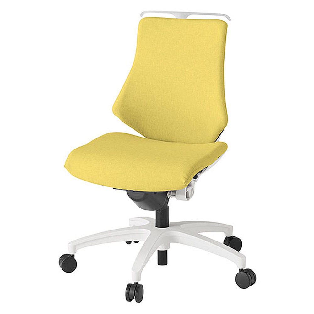 エフチェア クロス・ローバック 肘なし ハンガー ナイロン双輪キャスター [ ベース:ホワイト / 張地:カナリアイエロー ] KG-140SAH-W9U6
