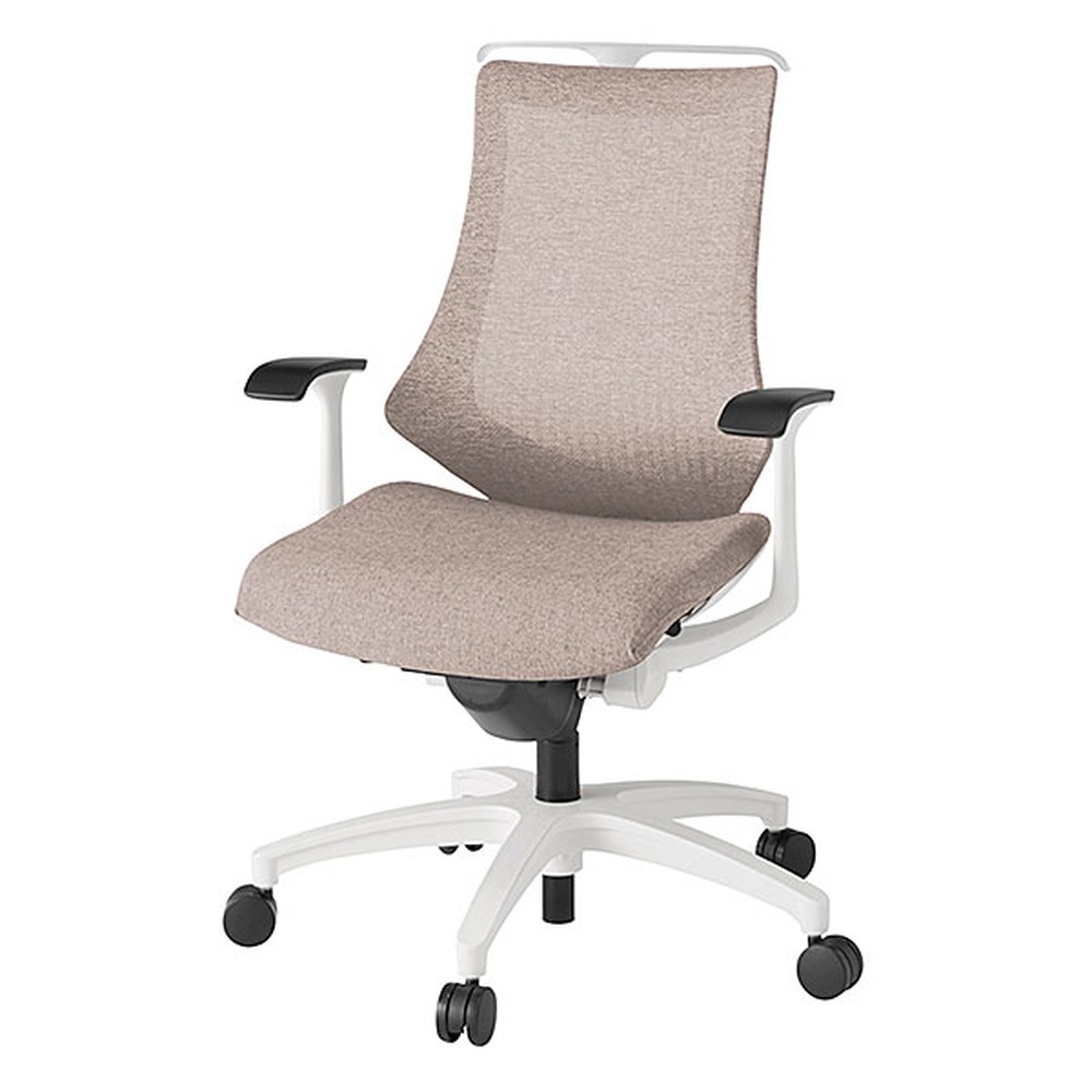 エフチェア メッシュバック 固定肘 ハンガー ナイロン双輪キャスター [ ベース:ホワイト / 張地:グレイッシュブラウン ] KG-175JEH-W9F6