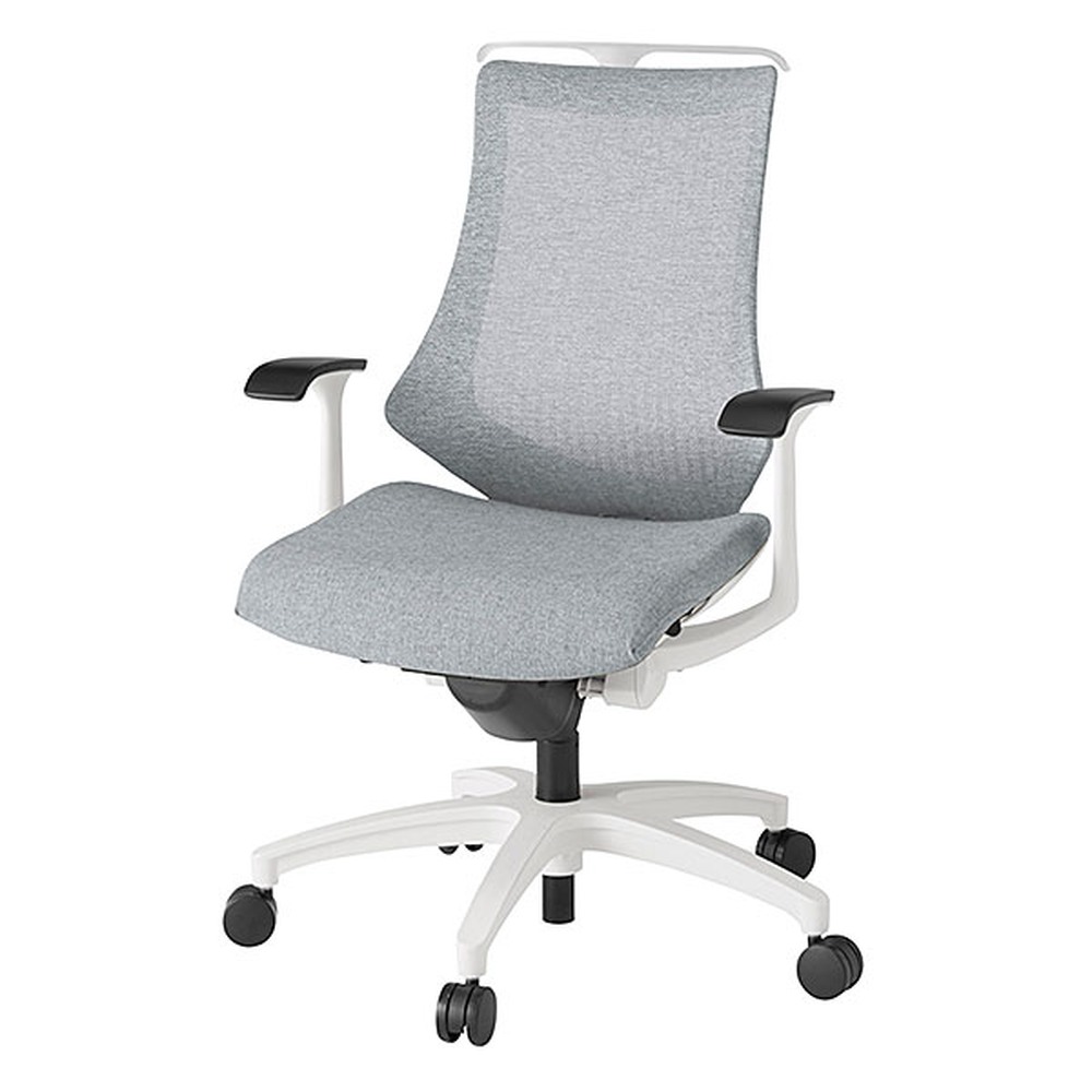 エフチェア メッシュバック 固定肘 ハンガー ナイロン双輪キャスター [ ベース:ホワイト / 張地:ホワイトグレーT ] KG-175JEH-W9T7