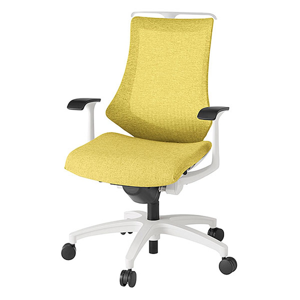 エフチェア メッシュバック 固定肘 ハンガー ナイロン双輪キャスター [ ベース:ホワイト / 張地:カナリアイエロー ] KG-175JEH-W9U6