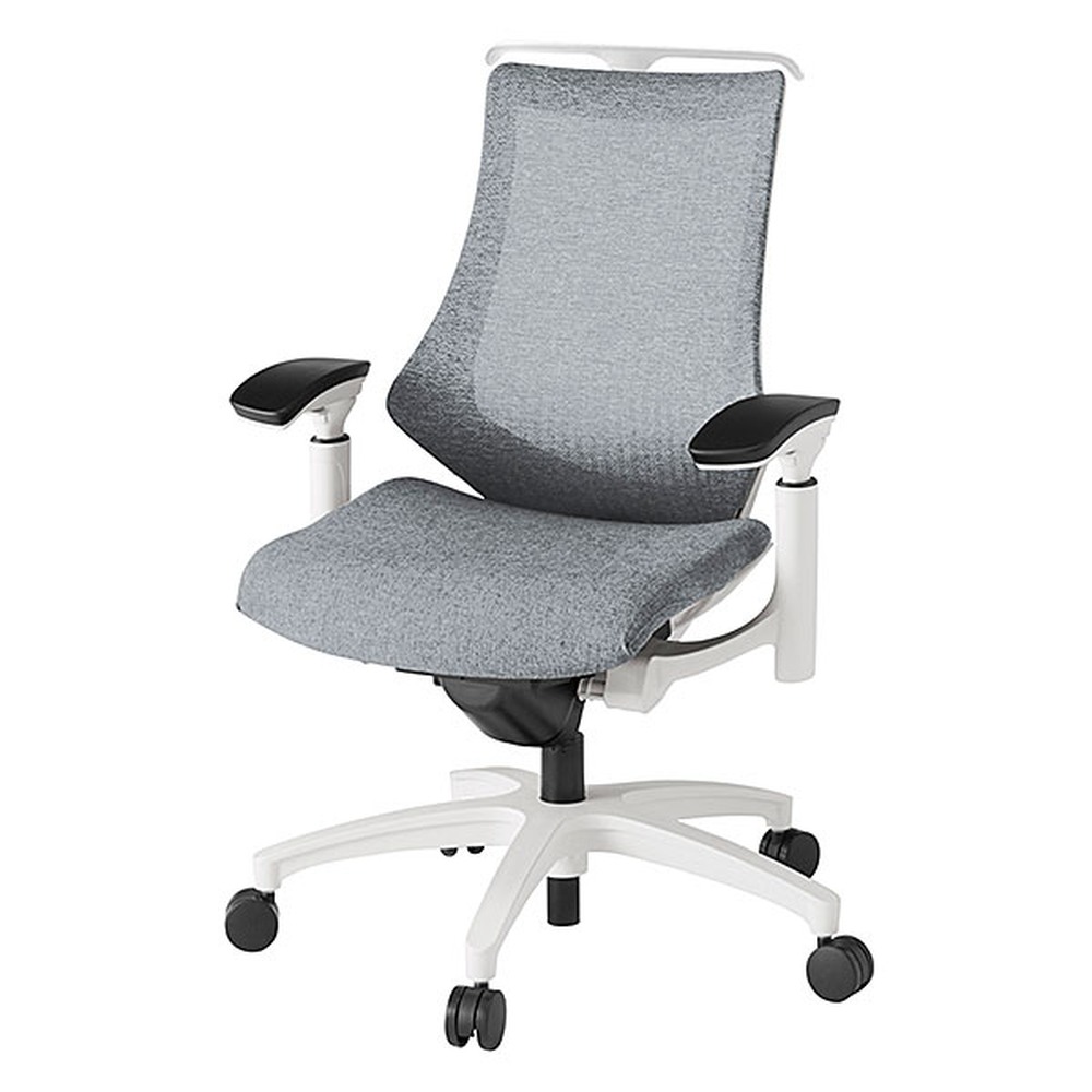 エフチェア メッシュバック 可動肘 ハンガー ナイロン双輪キャスター [ ベース:ホワイト / 張地:ホワイトグレーT ] KG-177JEH-W9T7