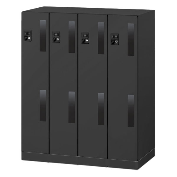 パーソナルロッカー イフス  4人用 窓付扉 EHSE10L4WFEE-T1 ダイヤル錠 コンセントあり 下段専用 ［サテンブラック］