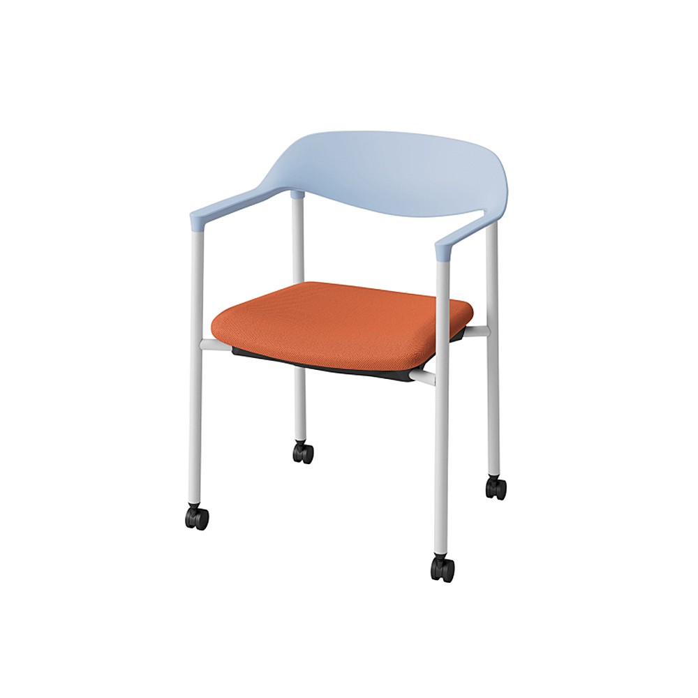 LK-6チェア 4本脚 キャスター付 KLK-655C-S4D4　シェル・フレーム：S4 × 布地 C：D4/パーシモンオレンジ