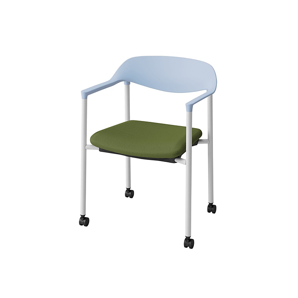 LK-6チェア 4本脚 キャスター付 KLK-655C-S4Q2　シェル・フレーム：S4 × 布地 C：Q2/アイビーグリーン