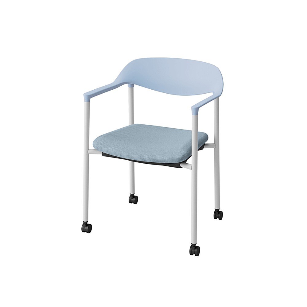 LK-6チェア 4本脚 キャスター付 KLK-655C-S4S5　シェル・フレーム：S4 × 布地 C：S5/ミストブルー