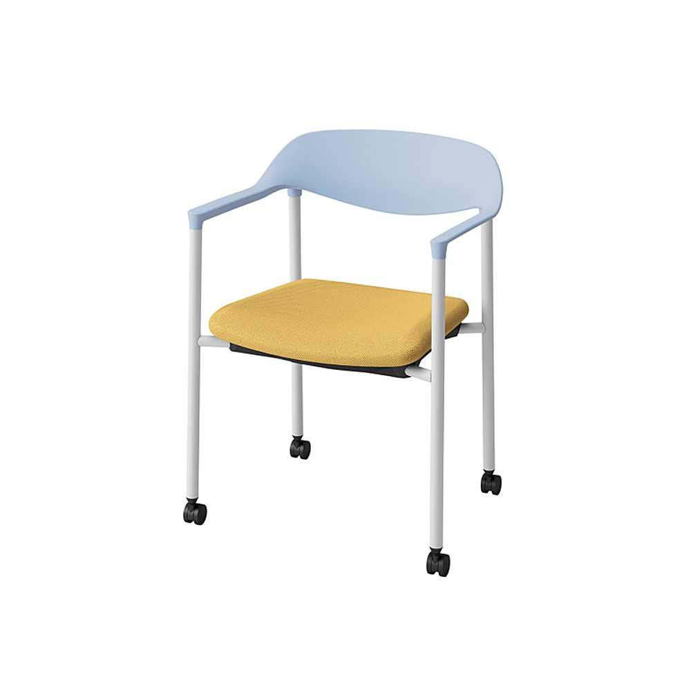 LK-6チェア 4本脚 キャスター付 KLK-655C-S4Y5　シェル・フレーム：S4 × 布地 C：Y5/ソフトイエロー