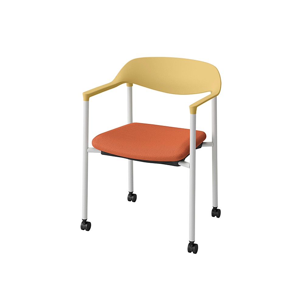 LK-6チェア 4本脚 キャスター付 KLK-655C-U5D4　シェル・フレーム：U5 × 布地 C：D4/パーシモンオレンジ