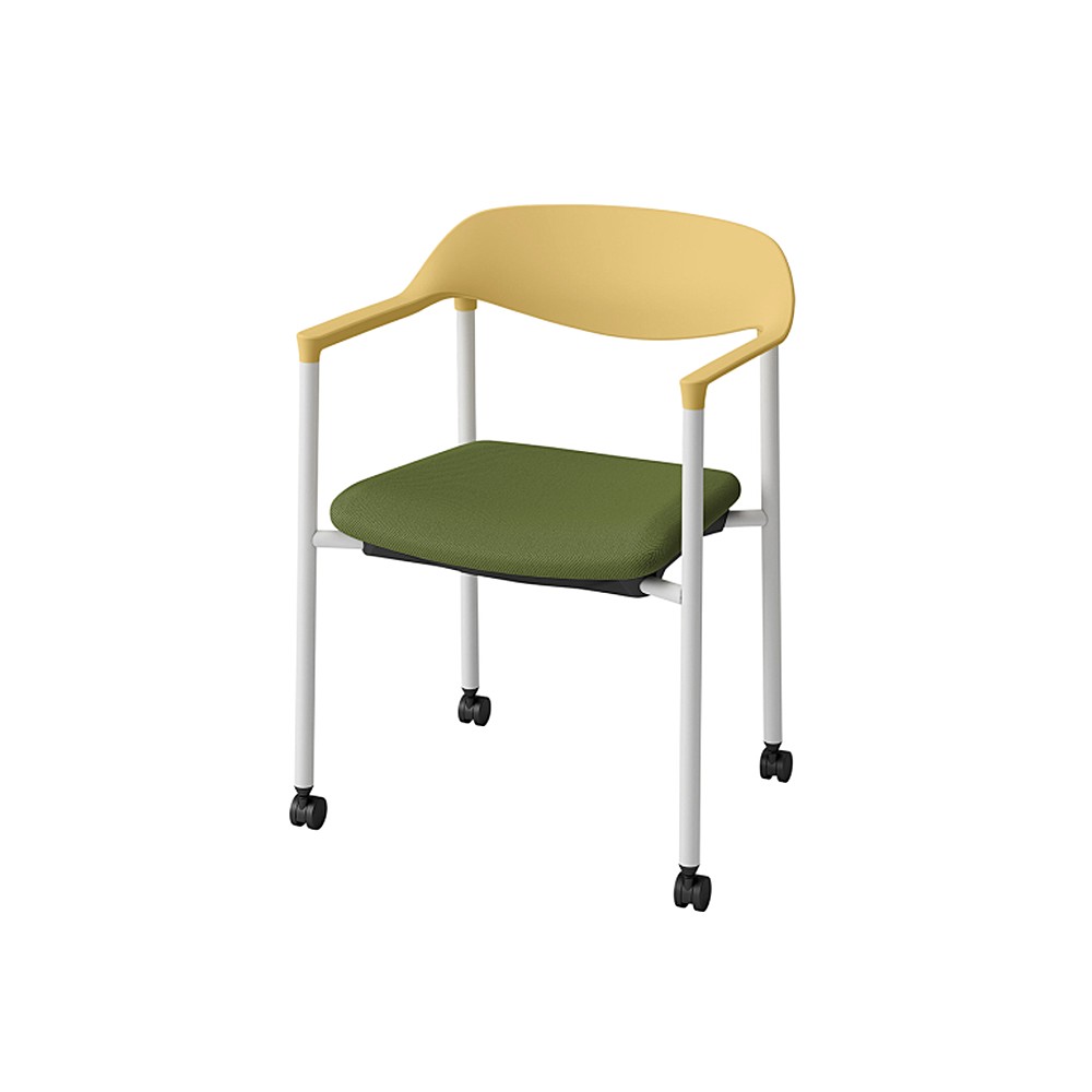 LK-6チェア 4本脚 キャスター付 KLK-655C-U5Q2　シェル・フレーム：U5 × 布地 C：Q2/アイビーグリーン