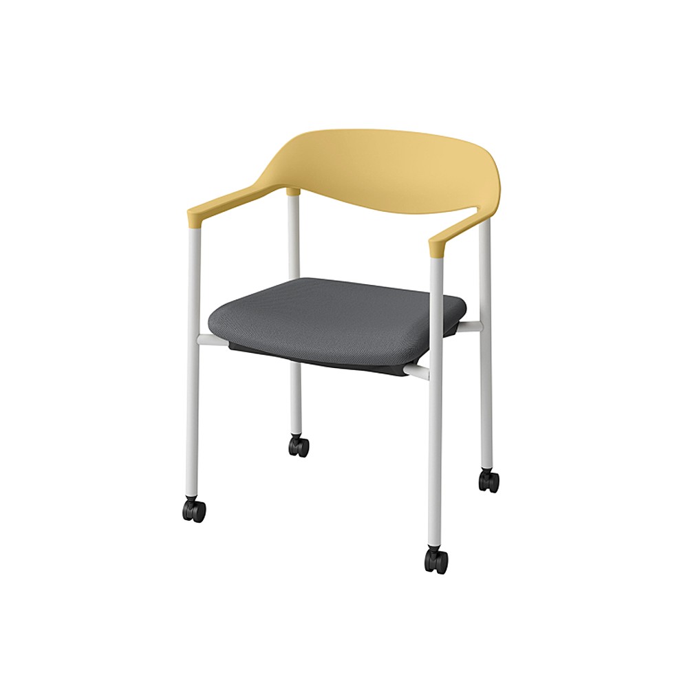 LK-6チェア 4本脚 キャスター付 KLK-655C-U5W2　シェル・フレーム：U5 × 布地 C：W2/オフブラックW