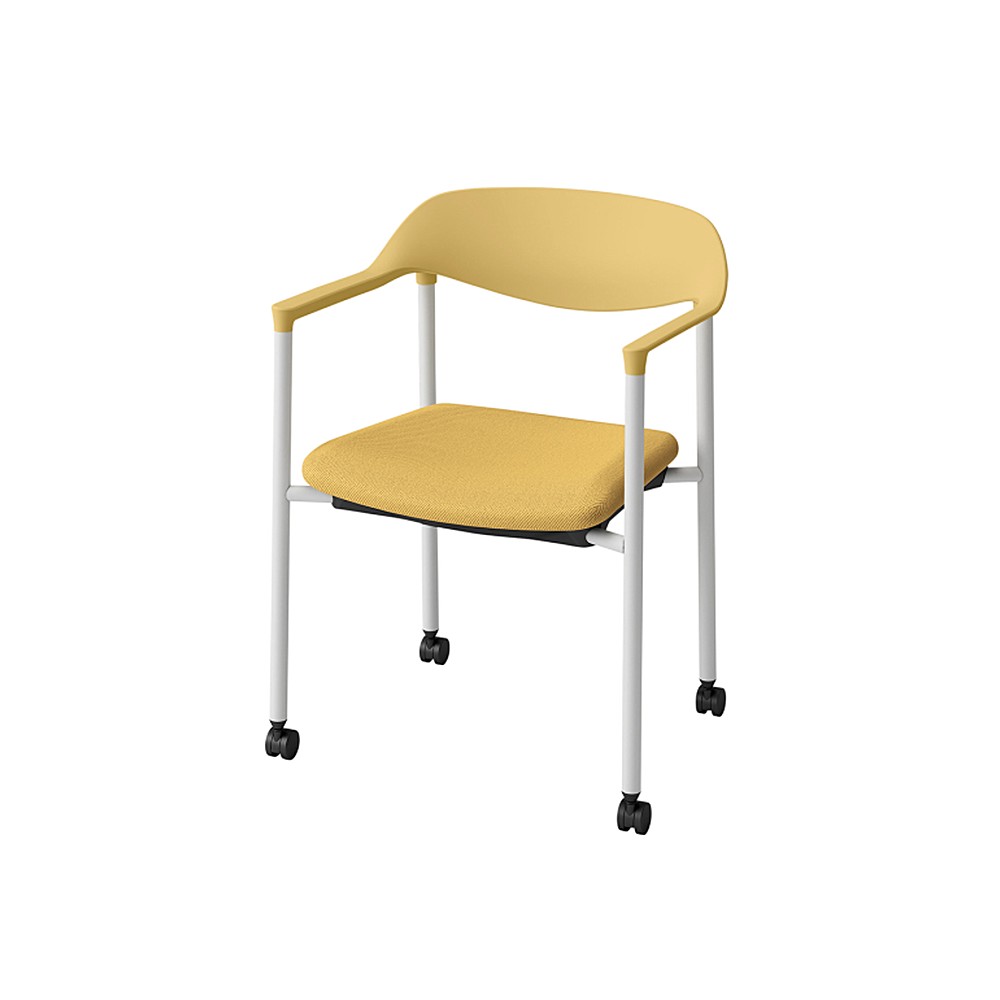 LK-6チェア 4本脚 キャスター付 KLK-655C-U5Y5　シェル・フレーム：U5 × 布地 C：Y5/ソフトイエロー