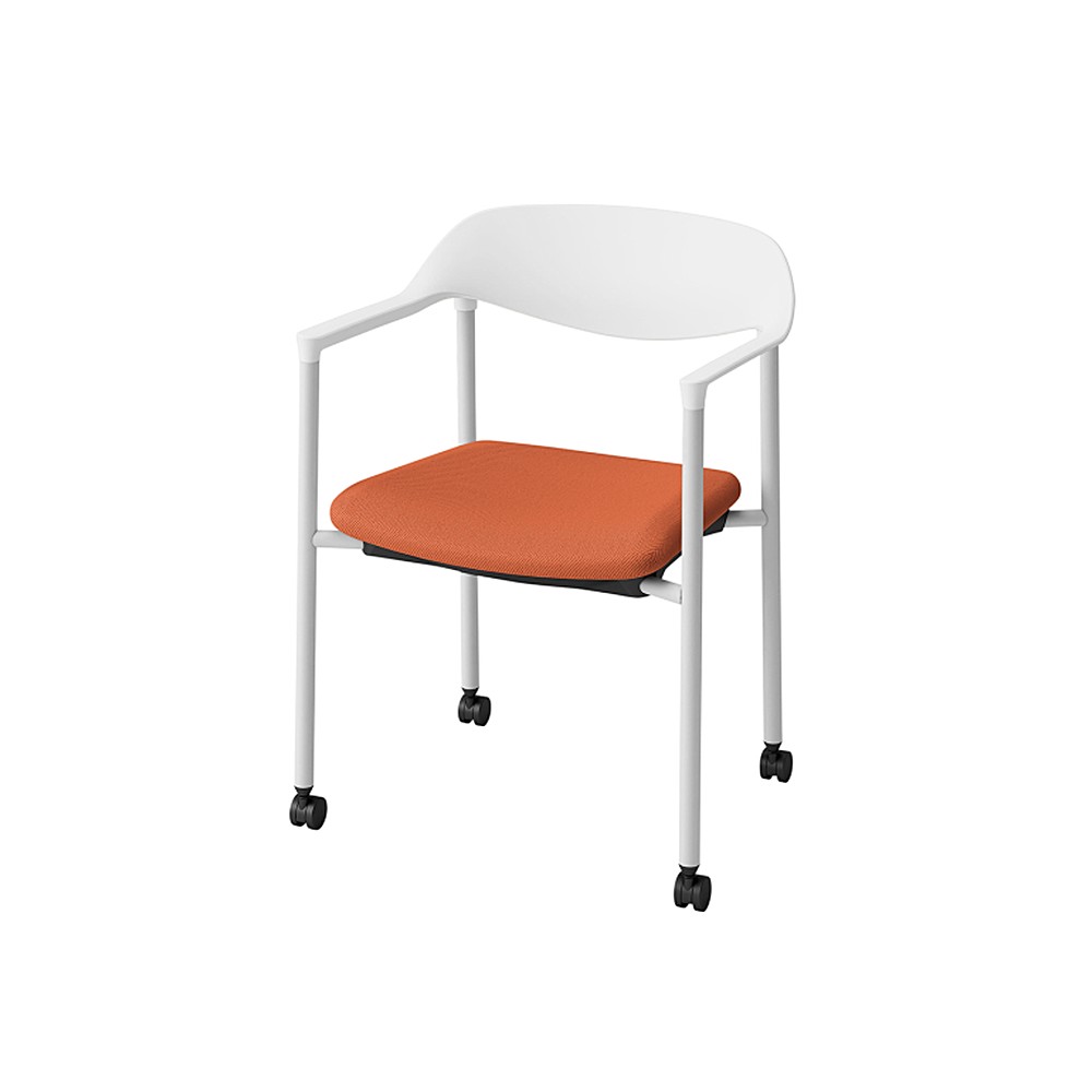 LK-6チェア 4本脚 キャスター付 KLK-655C-W9D4　シェル・フレーム：W9 × 布地 C：D4/パーシモンオレンジ