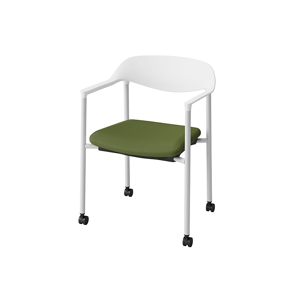 LK-6チェア 4本脚 キャスター付 KLK-655C-W9Q2　シェル・フレーム：W9 × 布地 C：Q2/アイビーグリーン