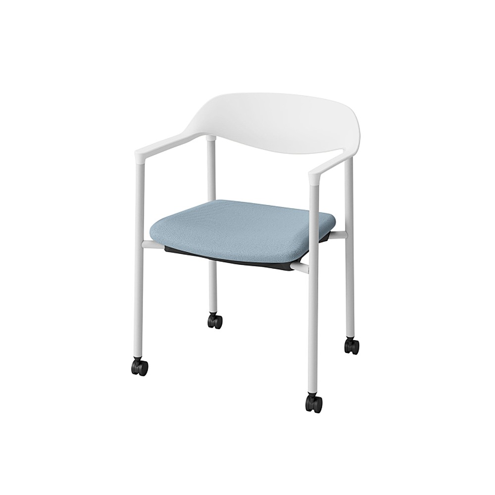 LK-6チェア 4本脚 キャスター付 KLK-655C-W9S5　シェル・フレーム：W9 × 布地 C：S5/ミストブルー
