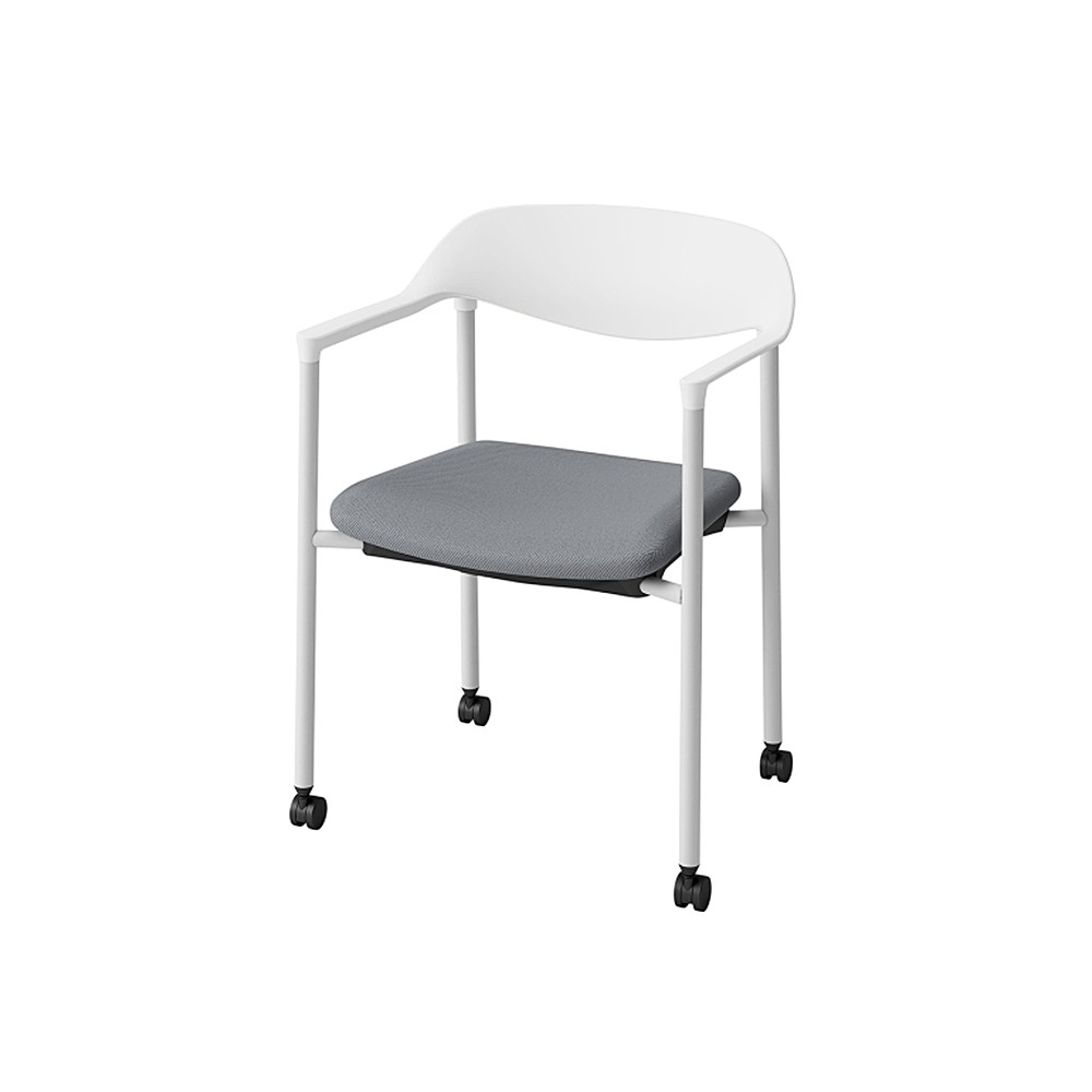 LK-6チェア 4本脚 キャスター付 KLK-655DL-W9C4　シェル・フレーム：W9 × ビニールレザー DL：C4/ミディアムグレーC