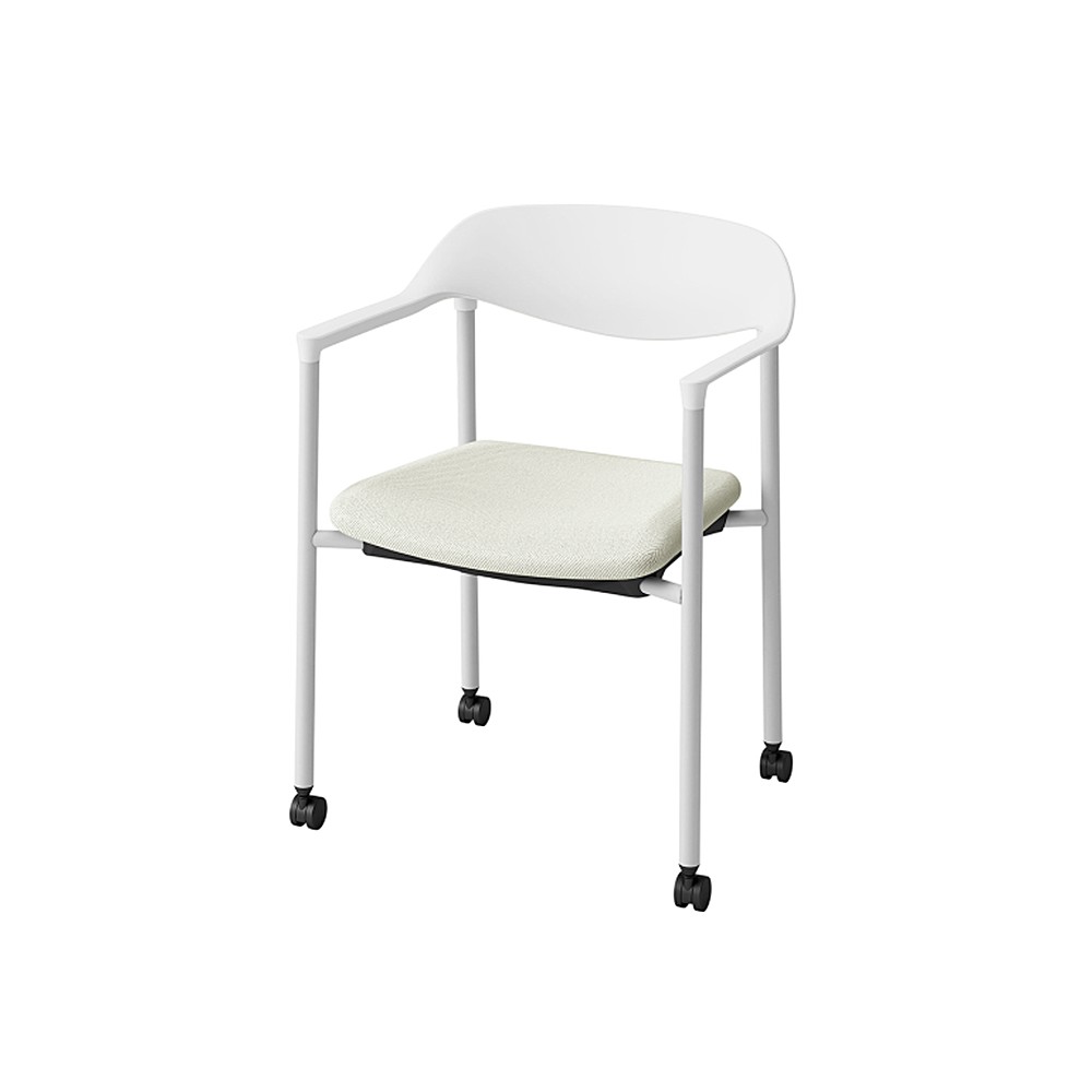 LK-6チェア 4本脚 キャスター付 KLK-655DL-W9C8　シェル・フレーム：W9 × ビニールレザー DL：C8/オフホワイトＣ