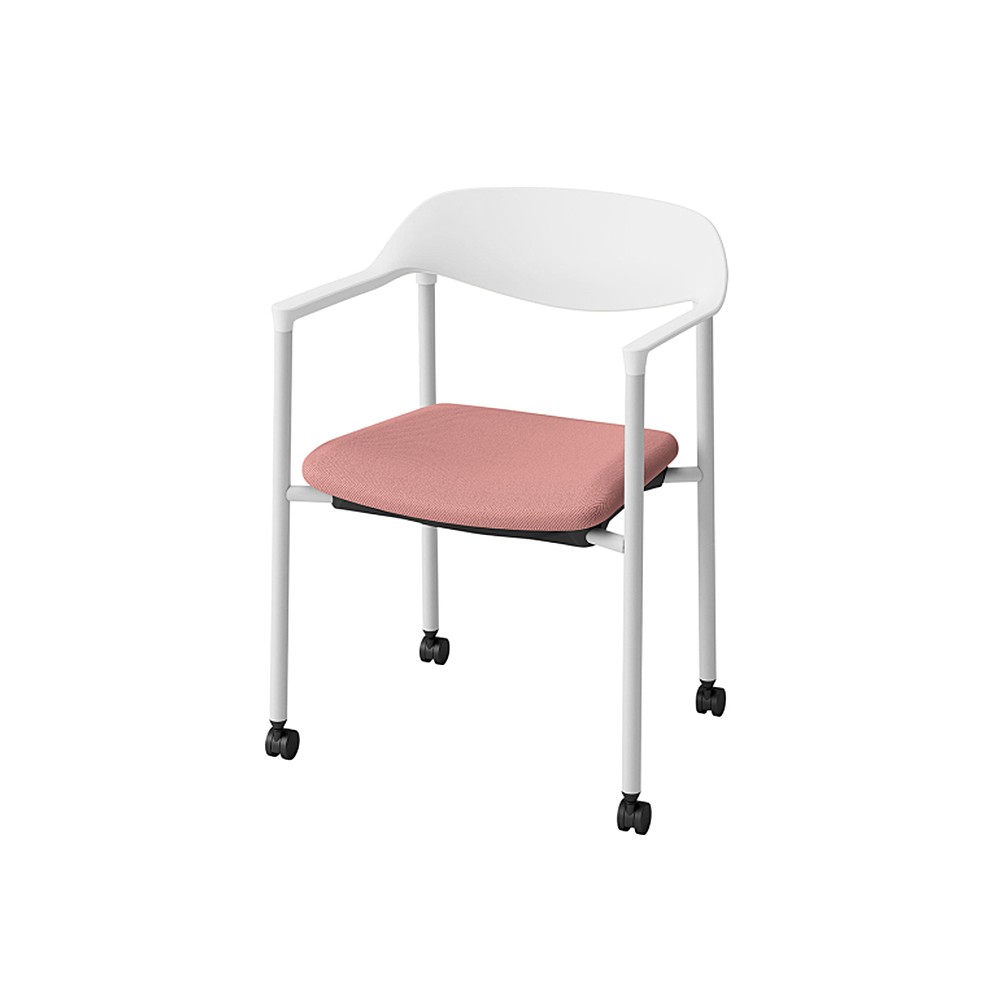 LK-6チェア 4本脚 キャスター付 KLK-655DL-W9M6　シェル・フレーム：W9 × ビニールレザー DL：M6/コーラルピンク