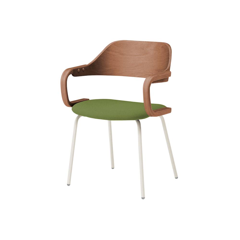 ユルクチェア　アーム付タイプ 4本脚　KLD-815C-H9MQ3　脚：H9/エクリュベージュ 背・アーム：M/ラスティックビーチ 張地C：Q3/リーフグリーン