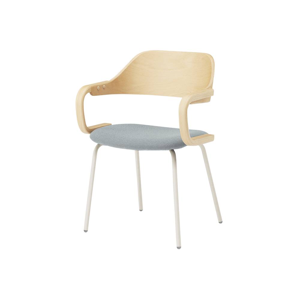 ユルクチェア　アーム付タイプ 4本脚　KLD-815CC-H9NC7　脚：H9/エクリュベージュ 背・アーム：N/ナチュラルウッド 張地CC：C7/ホワイトグレーＣ