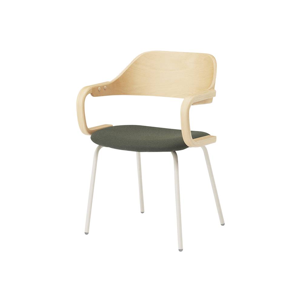 ユルクチェア　アーム付タイプ 4本脚　KLD-815CC-H9NL2　脚：H9/エクリュベージュ 背・アーム：N/ナチュラルウッド 張地CC：L2/ダークオリーブ