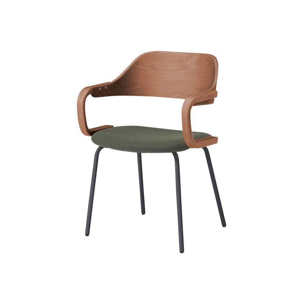 ユルクチェア　アーム付タイプ 4本脚　KLD-815CC-T1ML2　脚：T1/ブラックＴ 背・アーム：M/ラスティックビーチ 張地CC：L2/ダークオリーブ