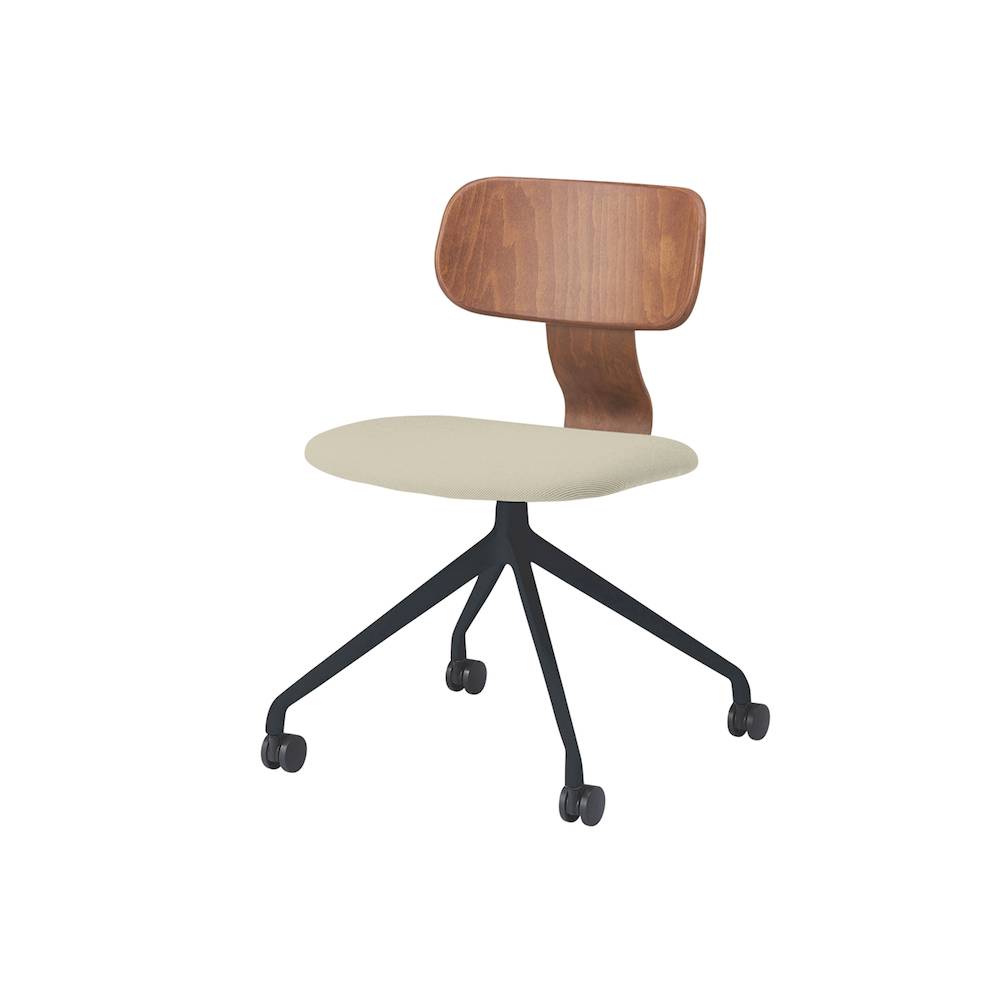 ユルクチェア　アームなしタイプ キャスター回転脚　KLD-830C1T1MF6　脚：T1/ブラックＴ 背：M/ラスティックビーチ 張地C：F6/グレイッシュブラウン