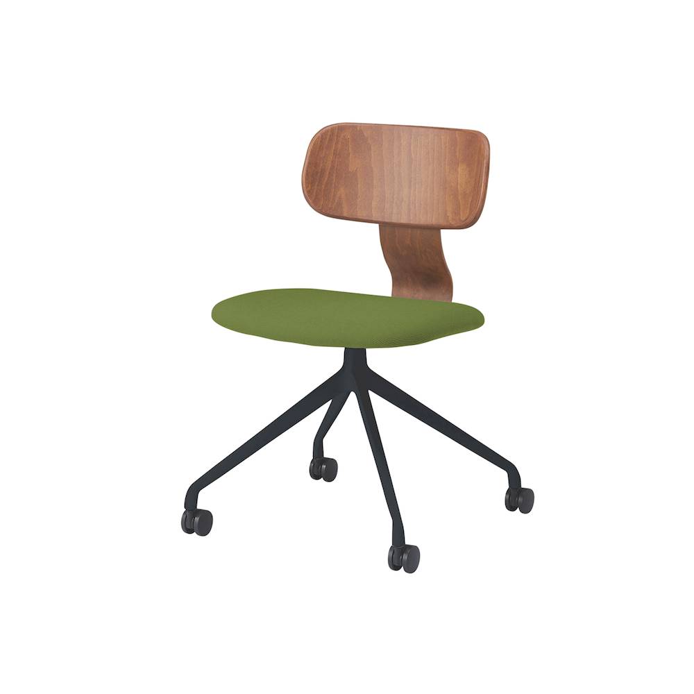 ユルクチェア　アームなしタイプ キャスター回転脚　KLD-830C1T1MQ3　脚：T1/ブラックＴ 背：M/ラスティックビーチ 張地C：Q3/リーフグリーン