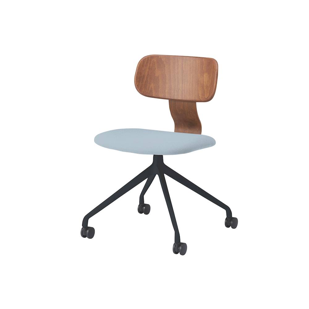 ユルクチェア　アームなしタイプ キャスター回転脚　KLD-830C1T1MS5　脚：T1/ブラックＴ 背：M/ラスティックビーチ 張地C：S5/ミストブルー