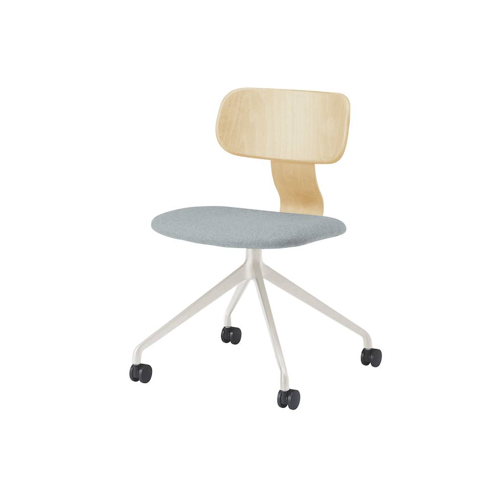 ユルクチェア　アームなしタイプ キャスター回転脚　KLD-830CC1H9NC7　脚：H9/エクリュベージュ 背：N/ナチュラルウッド 張地CC：C7/ホワイトグレーＣ