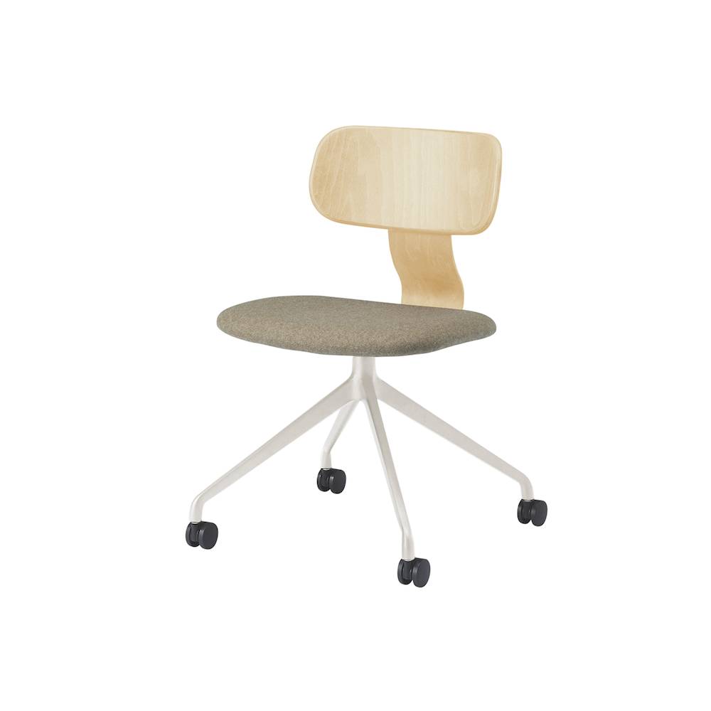 ユルクチェア　アームなしタイプ キャスター回転脚　KLD-830CC1H9NK3　脚：H9/エクリュベージュ 背：N/ナチュラルウッド 張地CC：K3/シュガーブラウン