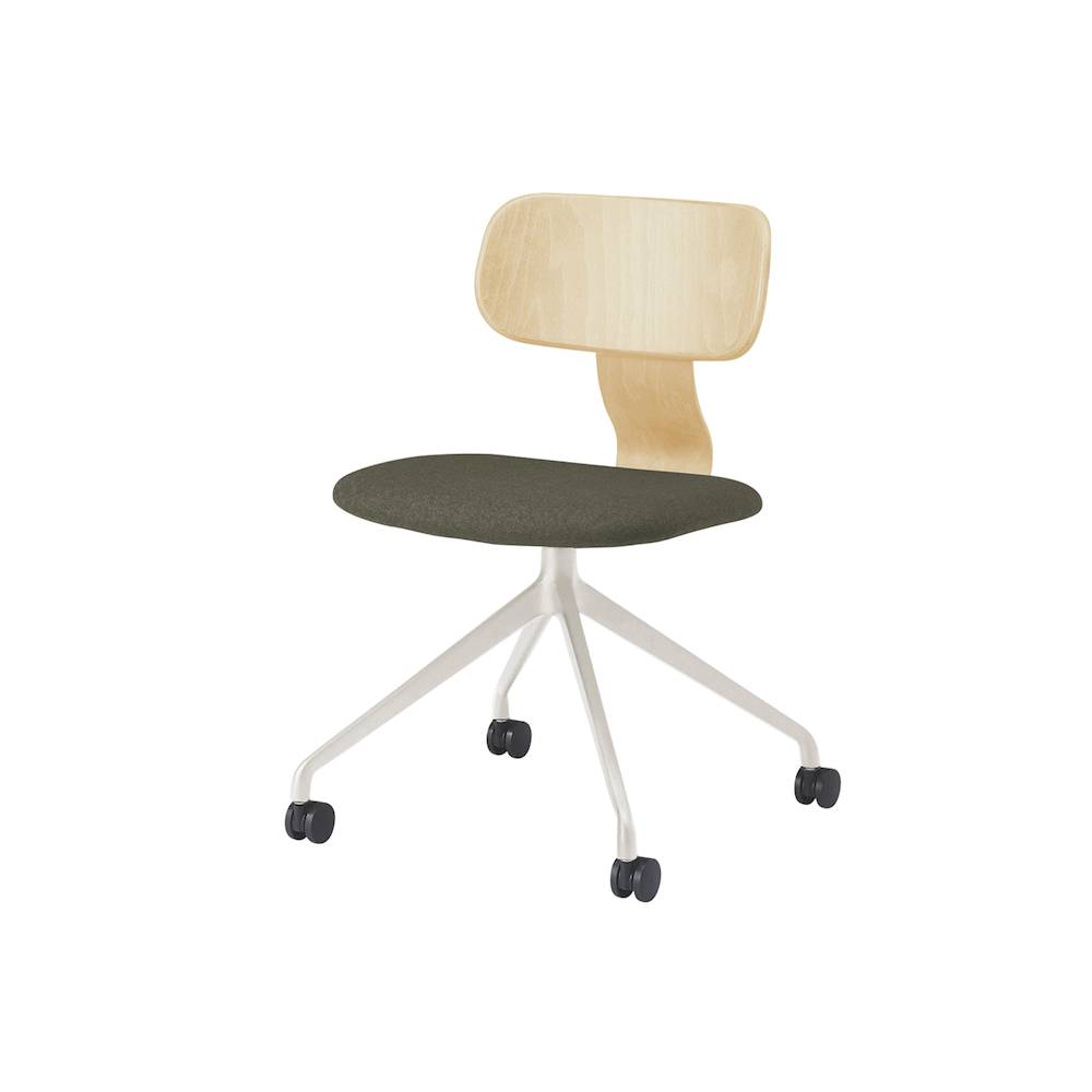 ユルクチェア　アームなしタイプ キャスター回転脚　KLD-830CC1H9NL2　脚：H9/エクリュベージュ 背：N/ナチュラルウッド 張地CC：L2/ダークオリーブ