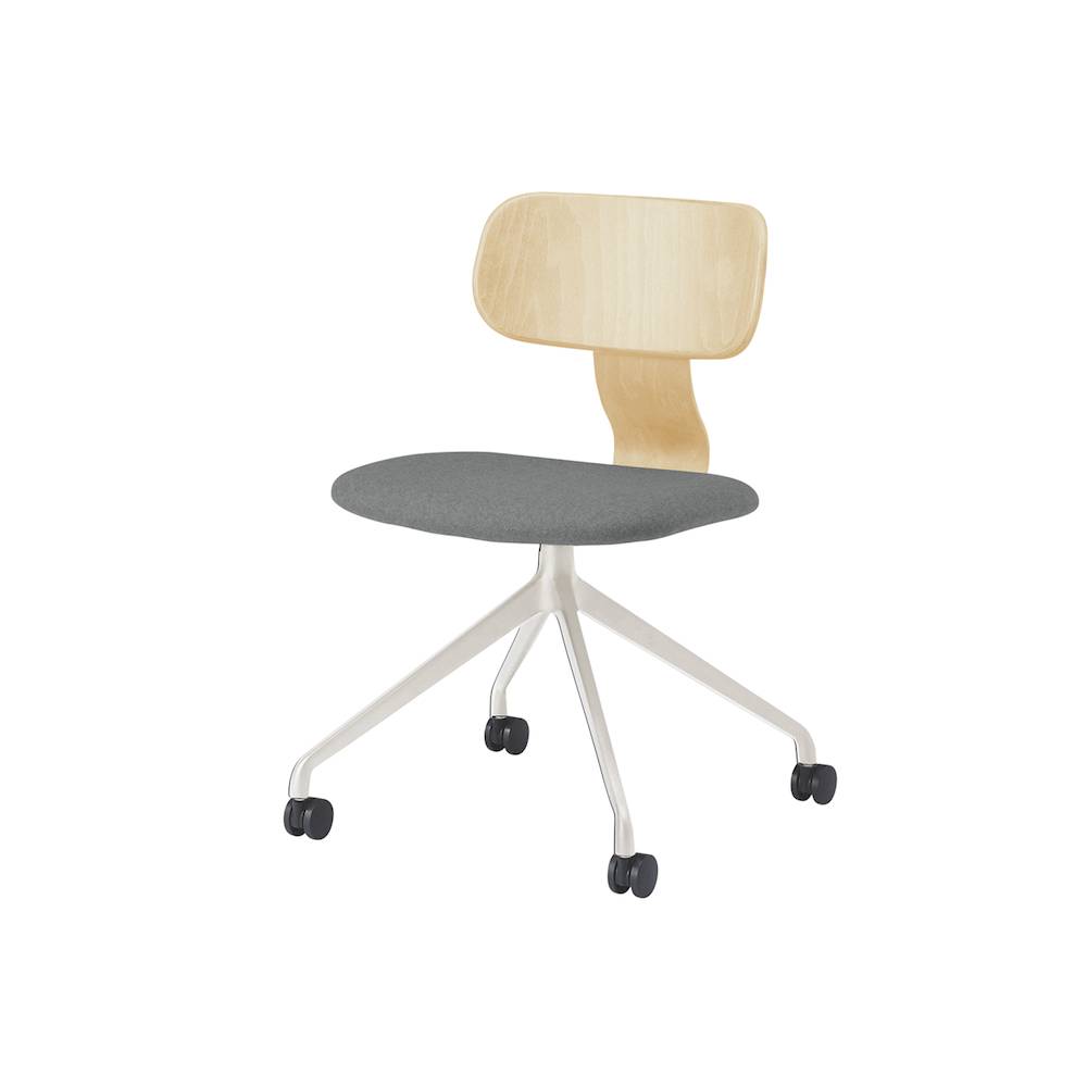 ユルクチェア　アームなしタイプ キャスター回転脚　KLD-830CC1H9NT3　脚：H9/エクリュベージュ 背：N/ナチュラルウッド 張地CC：T3/ダークグレーT