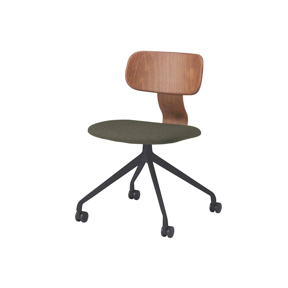 ユルクチェア　アームなしタイプ キャスター回転脚　KLD-830CC1T1ML2　脚：T1/ブラックＴ 背：M/ラスティックビーチ 張地CC：L2/ダークオリーブ