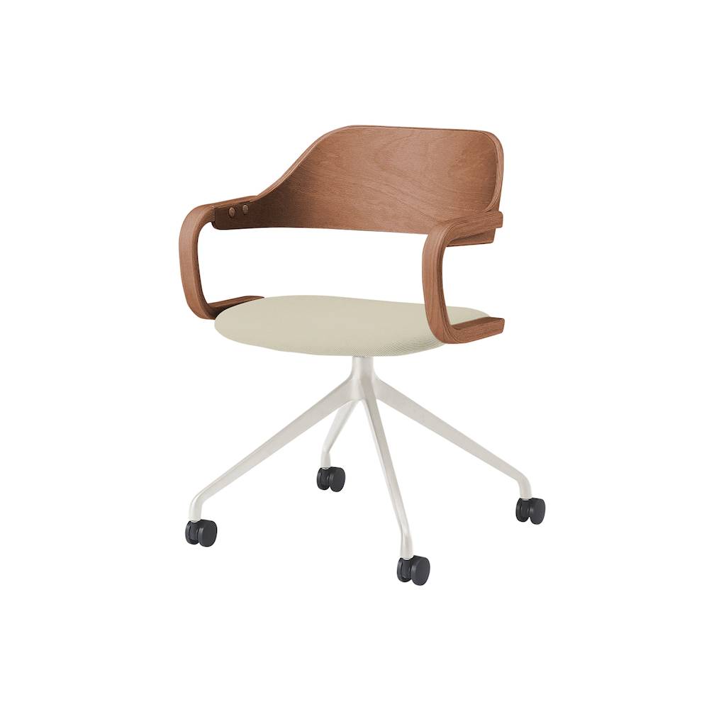 ユルクチェア　アーム付タイプ キャスター回転脚　KLD-835C1H9MF6　脚：H9/エクリュベージュ 背・アーム：M/ラスティックビーチ 張地C：F6/グレイッシュブラウン