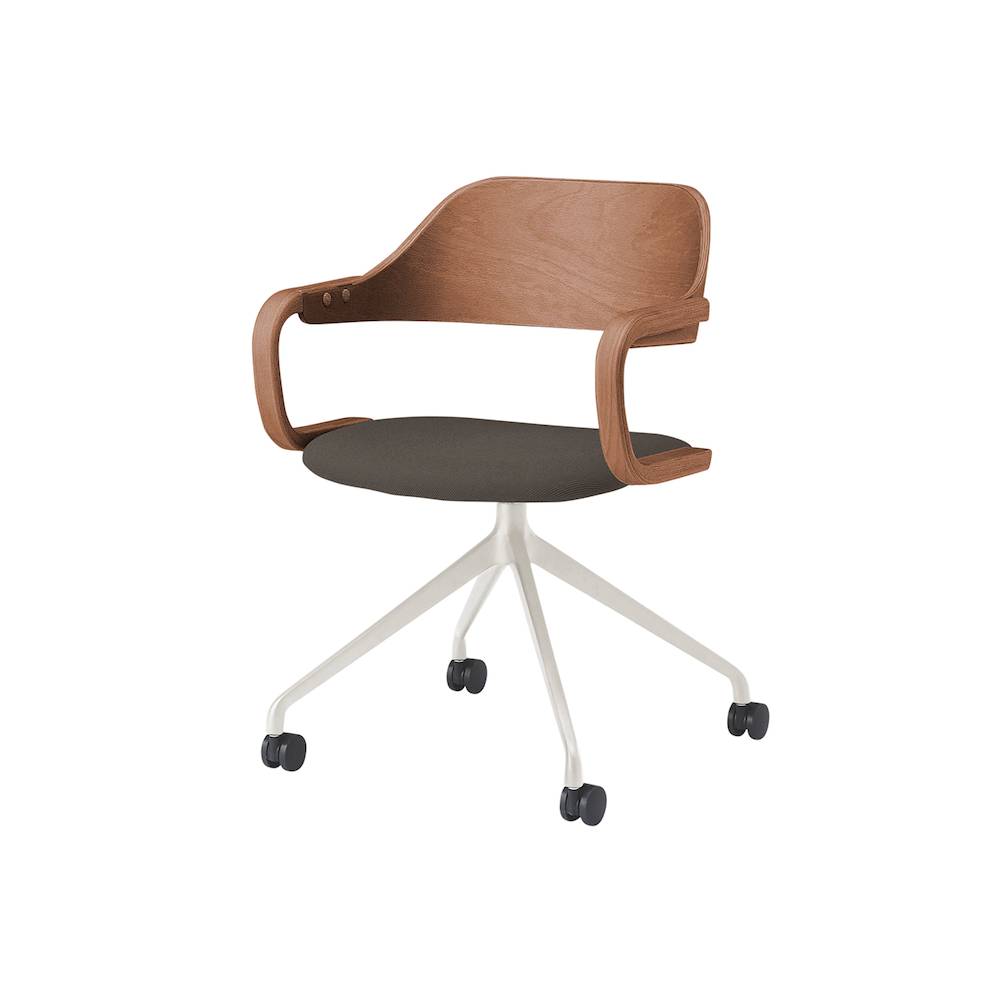 ユルクチェア　アーム付タイプ キャスター回転脚　KLD-835C1H9MH4　脚：H9/エクリュベージュ 背・アーム：M/ラスティックビーチ 張地C：H4/カシューブラウン