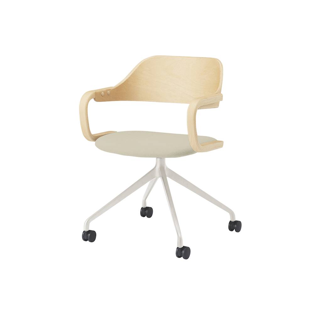 ユルクチェア　アーム付タイプ キャスター回転脚　KLD-835C1H9NF6　脚：H9/エクリュベージュ 背・アーム：N/ナチュラルウッド 張地C：F6/グレイッシュブラウン