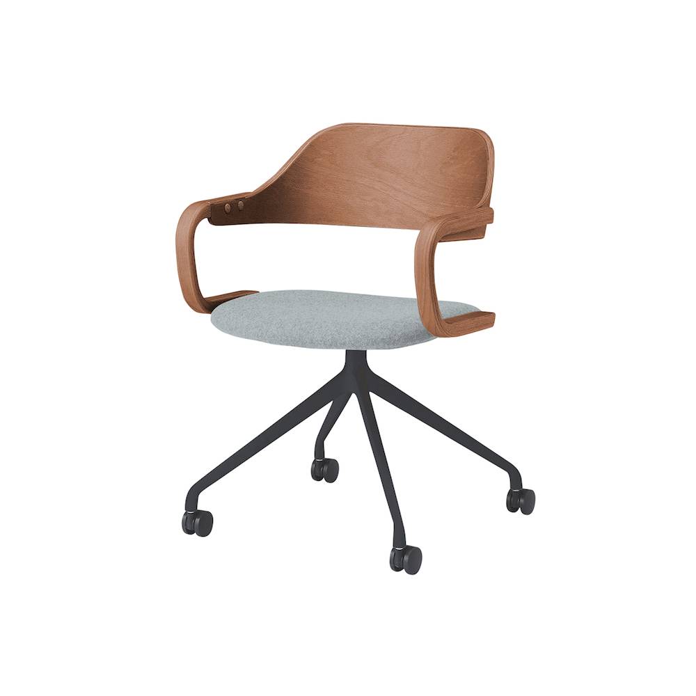 ユルクチェア　アーム付タイプ キャスター回転脚　KLD-835CC1T1MC7　脚：T1/ブラックＴ 背・アーム：M/ラスティックビーチ 張地CC：C7/ホワイトグレーＣ