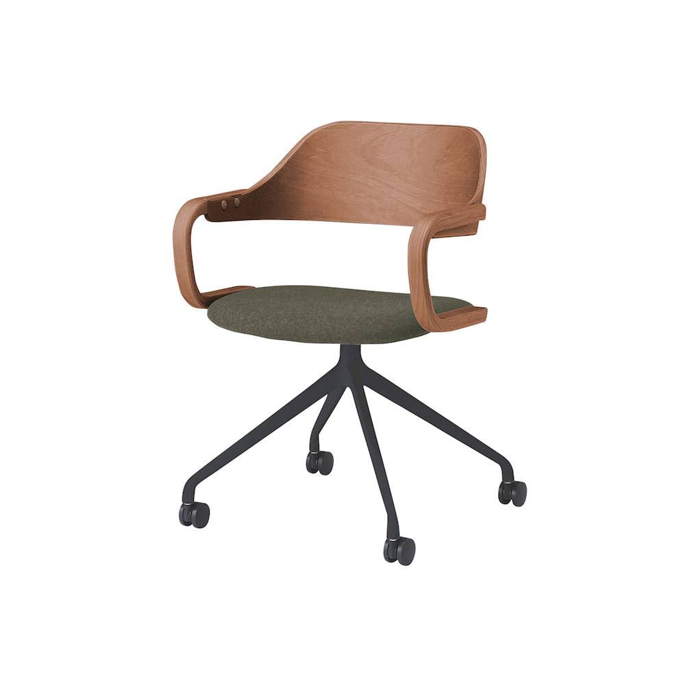 ユルクチェア　アーム付タイプ キャスター回転脚　KLD-835CC1T1ML2　脚：T1/ブラックＴ 背・アーム：M/ラスティックビーチ 張地CC：L2/ダークオリーブ