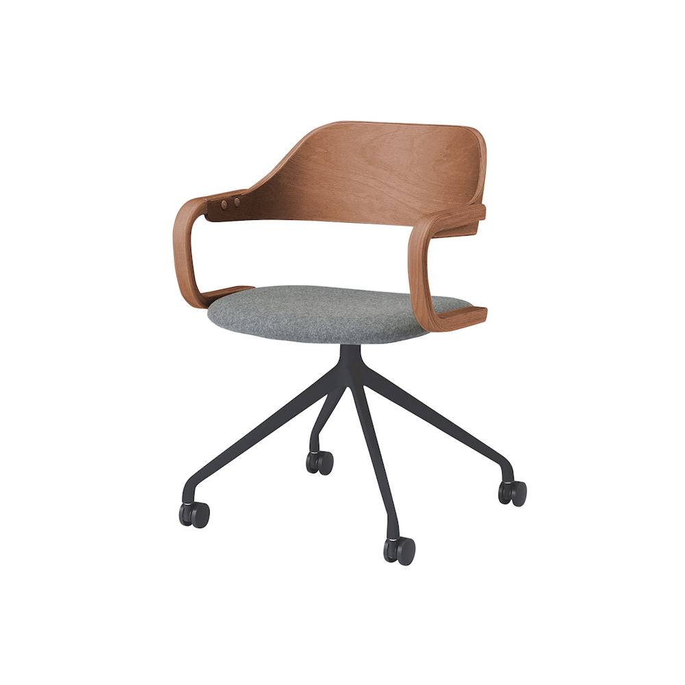 ユルクチェア　アーム付タイプ キャスター回転脚　KLD-835CC1T1MT3　脚：T1/ブラックＴ 背・アーム：M/ラスティックビーチ 張地CC：T3/ダークグレーT