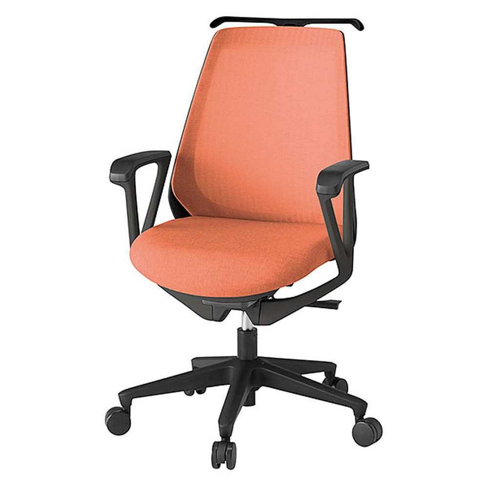 ノナチェア 固定肘 ハンガー付 ナイロン双輪キャスター [ ベース:ブラック / 張地:パーシモンオレンジ ] KZ-336JEH1T1D4