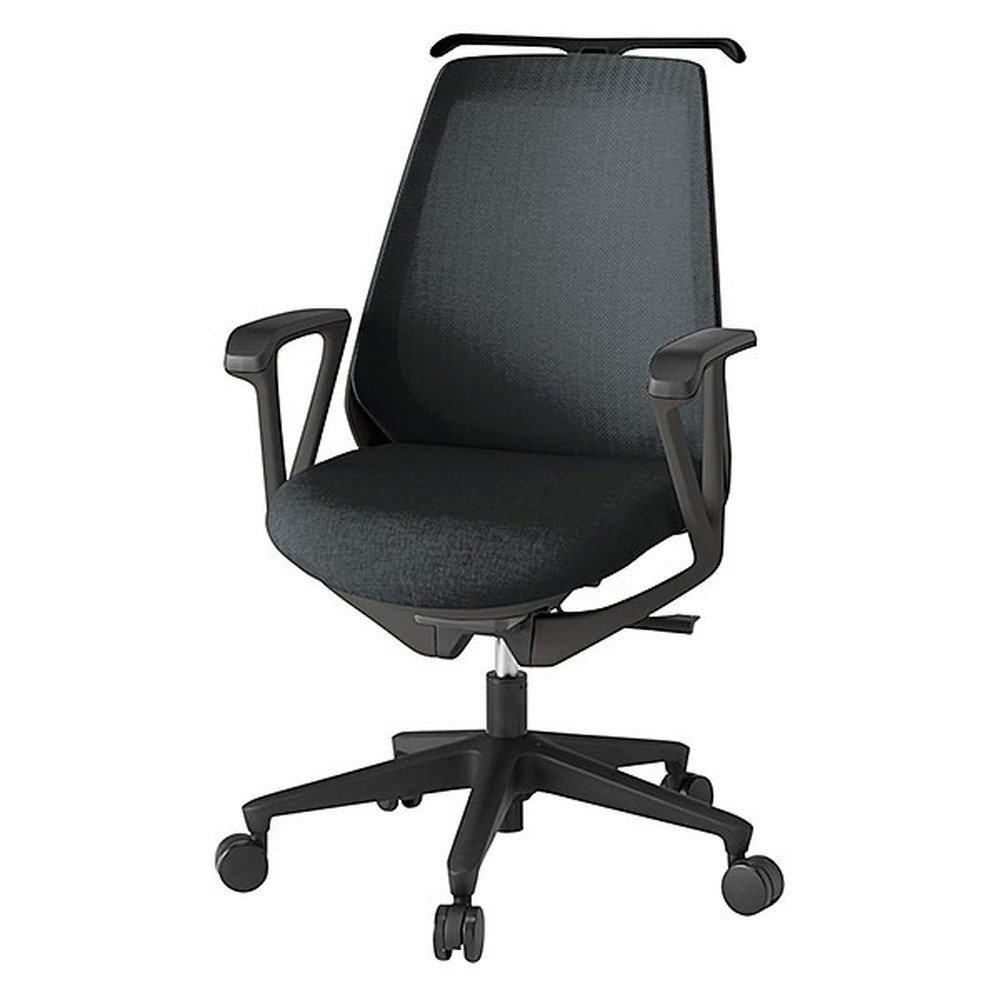 ノナチェア 固定肘 ハンガー付 ナイロン双輪キャスター [ ベース:ブラック / 張地:ブラックT ] KZ-336JEH1T1T1