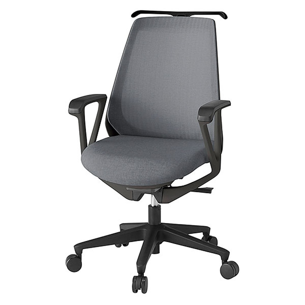 ノナチェア 固定肘 ハンガー付 ナイロン双輪キャスター [ ベース:ブラック / 張地:ダークグレーT ] KZ-336JEH1T1T3