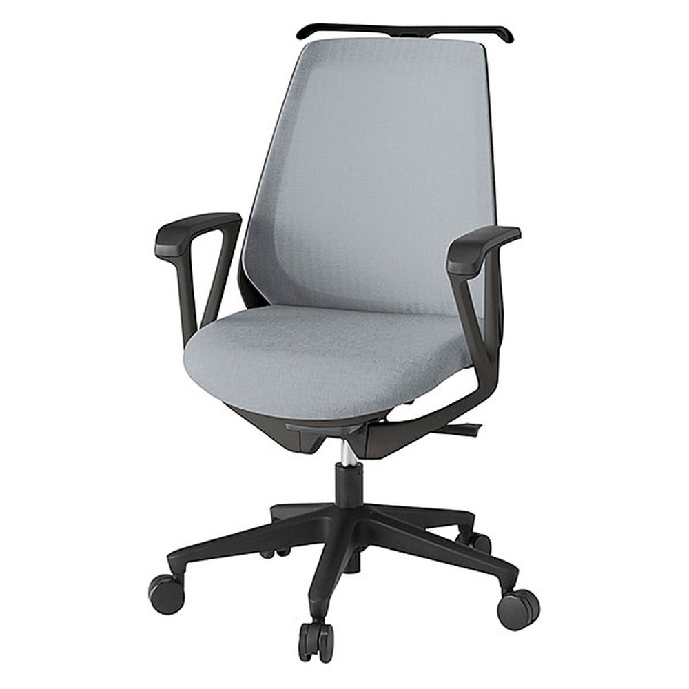 ノナチェア 固定肘 ハンガー付 ナイロン双輪キャスター [ ベース:ブラック / 張地:ホワイトグレーT ] KZ-336JEH1T1T7