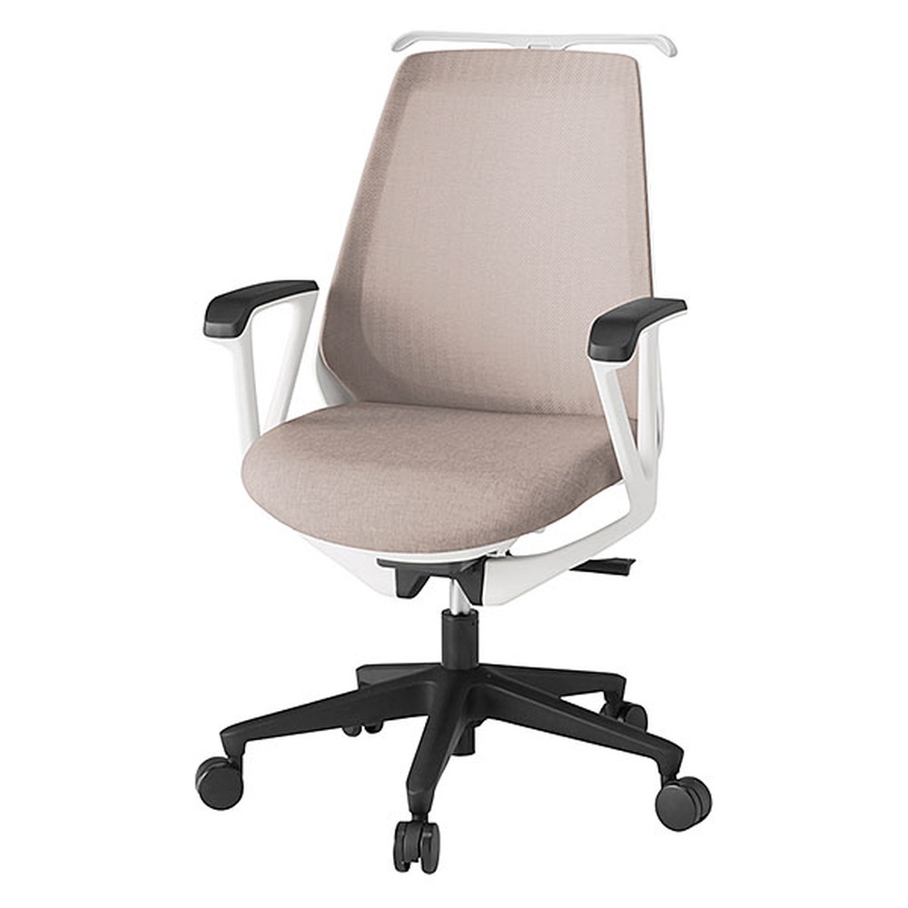 ノナチェア 固定肘 ハンガー付 ナイロン双輪キャスター [ ベース:ホワイト / 張地:グレイッシュブラウン ] KZ-336JEH1W9F6