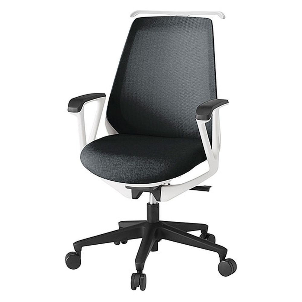 ノナチェア 固定肘 ハンガー付 ナイロン双輪キャスター [ ベース:ホワイト / 張地:ブラックT ] KZ-336JEH1W9T1