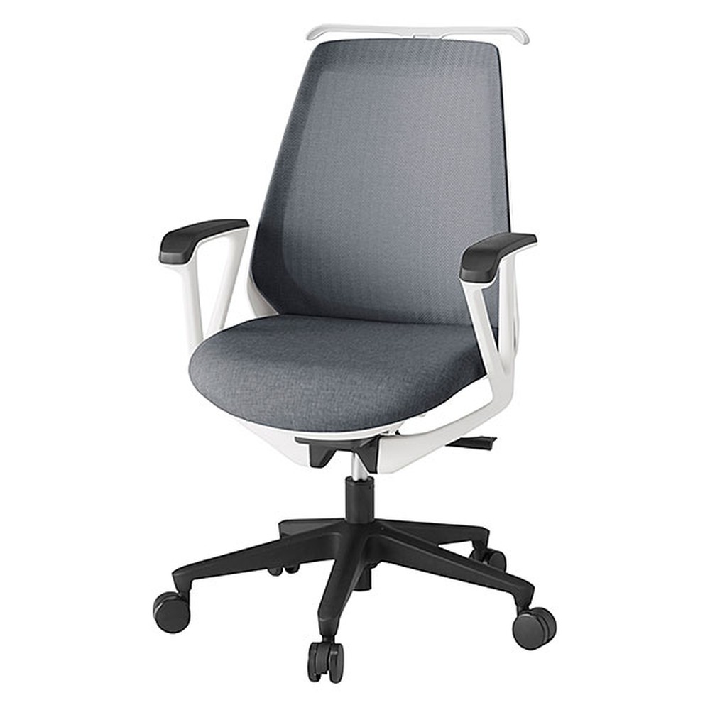 ノナチェア 固定肘 ハンガー付 ナイロン双輪キャスター [ ベース:ホワイト / 張地:ダークグレーT ] KZ-336JEH1W9T3