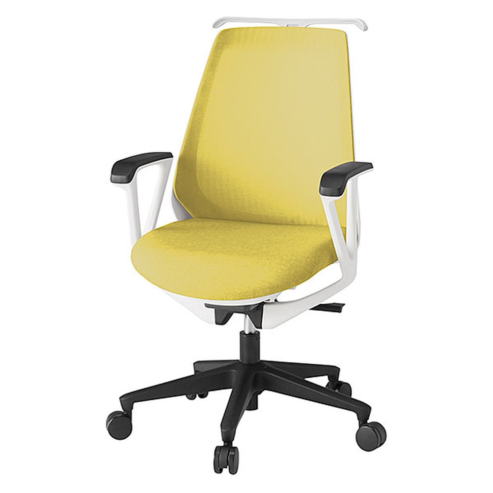 ノナチェア 固定肘 ハンガー付 ナイロン双輪キャスター [ ベース:ホワイト / 張地:カナリアイエロー ] KZ-336JEH1W9U6