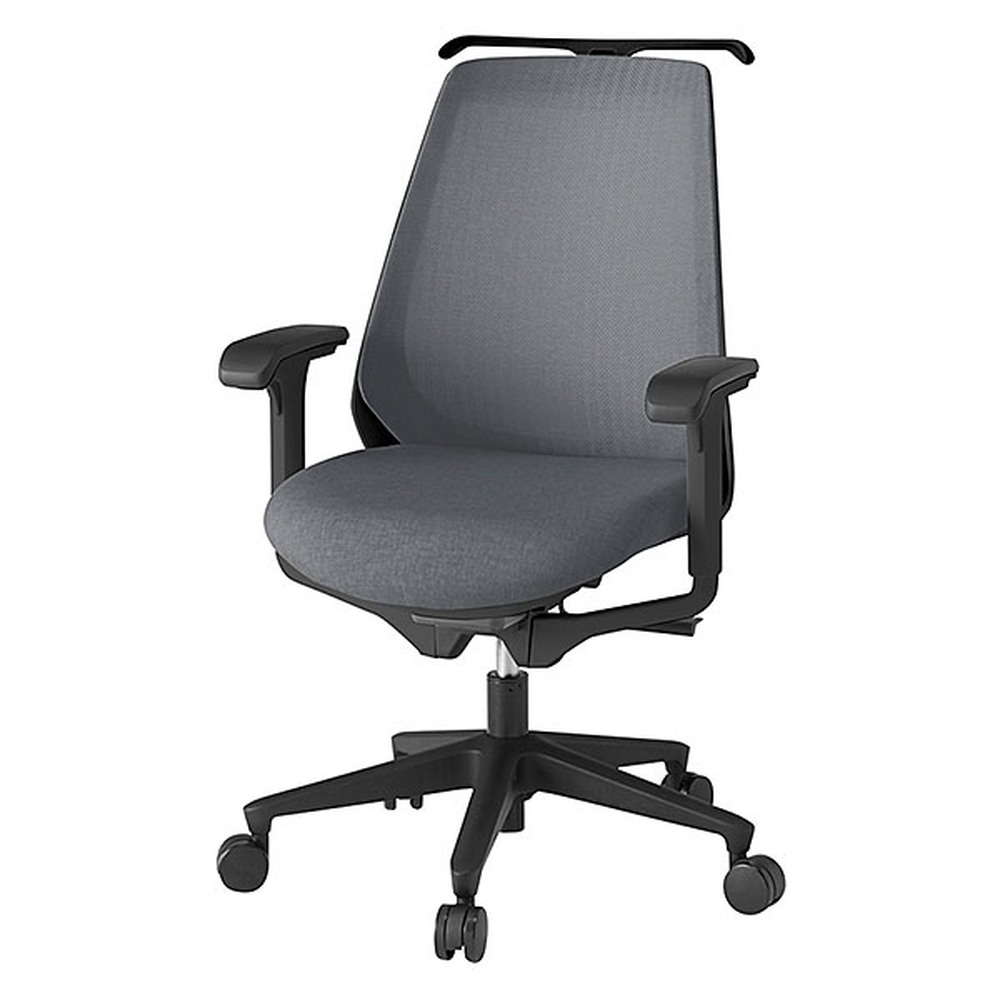 ノナチェア 可動肘 ハンガー付 ナイロン双輪キャスター [ ベース:ブラック / 張地:ダークグレーT ] KZ-337JEH1T1T3