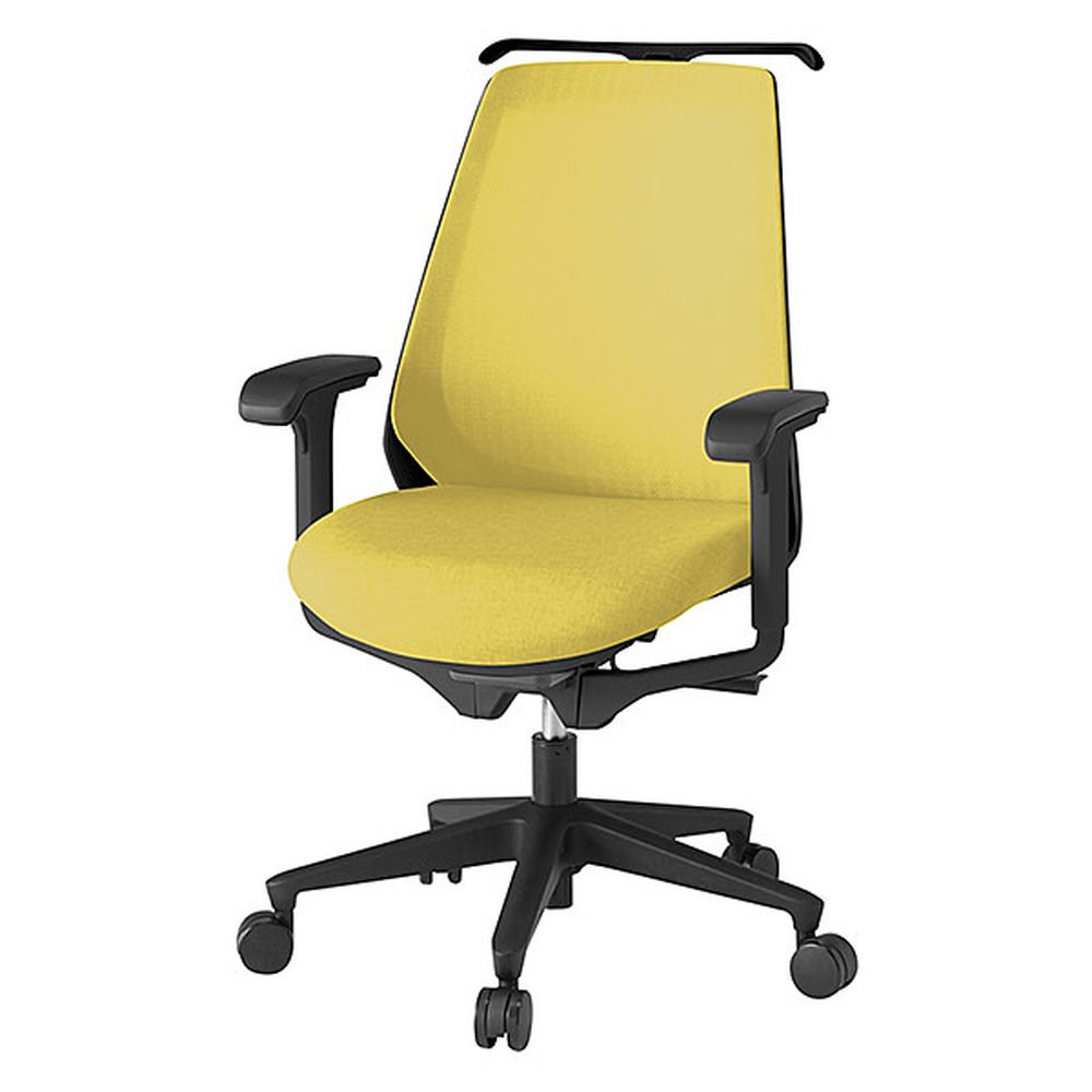 ノナチェア 可動肘 ハンガー付 ナイロン双輪キャスター [ ベース:ブラック / 張地:カナリアイエロー ] KZ-337JEH1T1U6