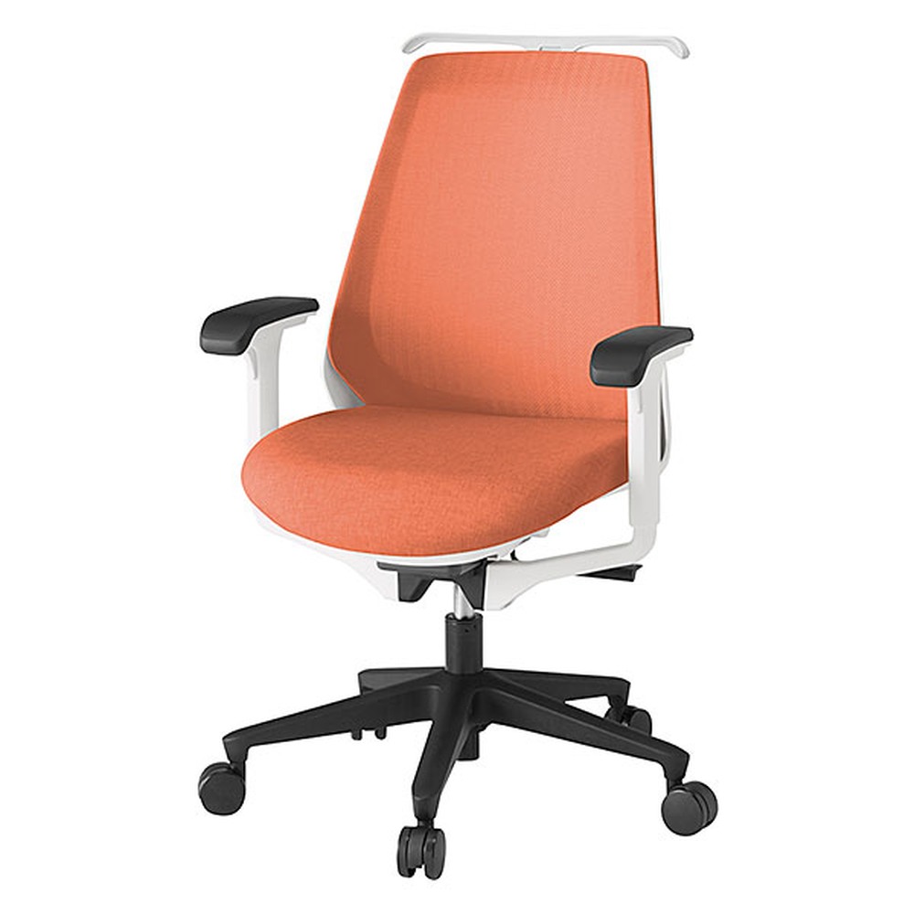 ノナチェア 可動肘 ハンガー付 ナイロン双輪キャスター [ ベース:ホワイト / 張地:パーシモンオレンジ ] KZ-337JEH1W9D4