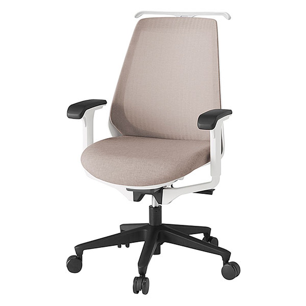 ノナチェア 可動肘 ハンガー付 ナイロン双輪キャスター [ ベース:ホワイト / 張地:グレイッシュブラウン ] KZ-337JEH1W9F6